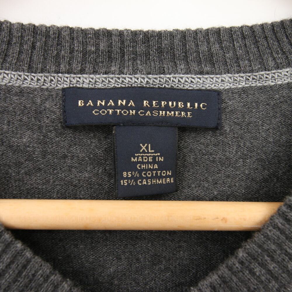 Banana Republic Mens Sweater Gray Cotton Cashmere V Neck Long Sleeve Pullover XL - Picture 7 of 9